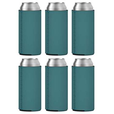Imagem de TahoeBay 6 mangas finas de lata – Coolers de cerveja de neoprene em branco – Compatível com RedBull de 325 ml, Michelob Ultra, seltzer de garra branca (azul-petróleo, 6)
