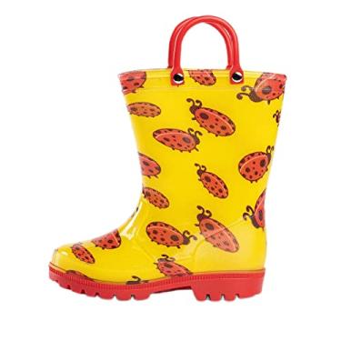 Imagem de NORTY botas de chuva impermeáveis de borracha para meninas e meninos – Crianças pequenas e grandes – Botas de chuva lisas e estampadas, Yellow & Red Lady Bugs, 3 Little Kid