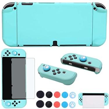 Imagem de COMCOOL Capa Dockable para Nintendo Switch OLED 2021 - Acessórios de capa protetora para Nintendo Switch OLED e controle Joy-con com protetor de tela com punhos de polegar - Verde menta