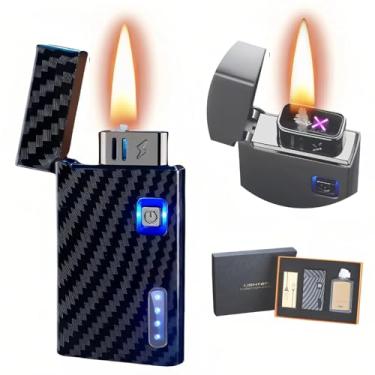 Imagem de NINSI Isqueiro recarregável de chama macia de querosene inteligente, isqueiro recarregável por USB de plasma de arco duplo, isqueiros 2 em 1 a óleo e elétricos, 5 métodos de ignição (combustível não