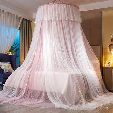 Imagem de Varwaneo — Dossel para cama de princesa para meninas, cortina para cama - Cortina de cama de malha transparente com camada dupla - Mosquiteiro de princesa para cama Twin Queen King (rosa/branco)