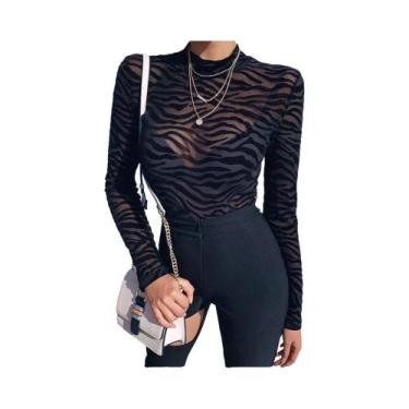 Imagem de Macacão Preto de Malha - Body Sexy com Manga Comprida e Decote Mock Ne