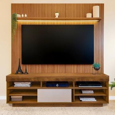 Imagem de Rack Com Painel Para Tv Até 75 Polegadas Com Led Impressão Ripada 3d Treviso/liverpool Pinho/off White