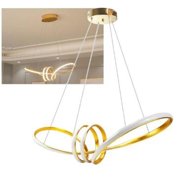 Imagem de Lustre Luminaria Pendente Arco Aneis Infinito Led 3 Em 1 Decorativa Luxo Moderno Sala Quarto