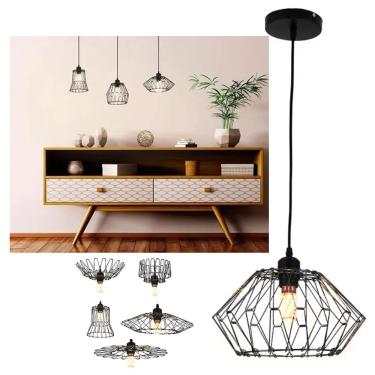 Imagem de Lustre Pendente Luminaria Teto Ajustavel Rustica Metal Aramado Casa Sala Quarto Mezanino