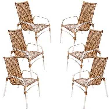 Imagem de Kit 6 Cadeiras Emily Em Alumínio E Fibra Sintética Trama Original Capuccino