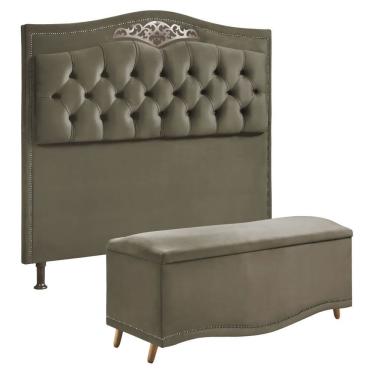 Imagem de Conjunto Cabeceira E Calçadeira Holanda 1,60 Cm Veludo Speciale Home Marrom Castor
