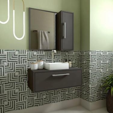 Imagem de Gabinete De Banheiro Suspenso 80cm Alice Com Espelheira 01 Porta Com Cuba Grafite