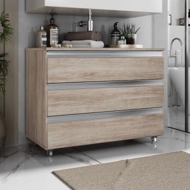 Imagem de Gabinete Banheiro Rodinhas Joia 80cm 03 Gavetas Madeirado Inteiro