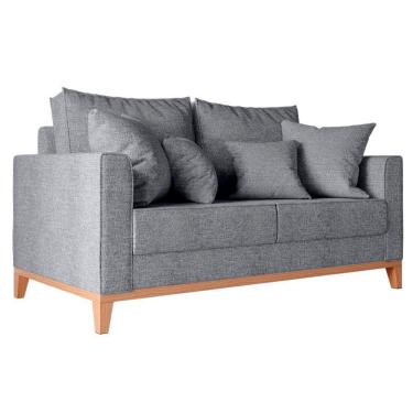 Imagem de Sofá Beny 2 Lugares Com Base De Madeira Élpis Móveis Linho Cinza