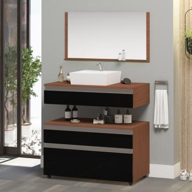 Imagem de Gabinete Banheiro Superior E Inferior Com Rodízios 3 Gavetas 60cm Safira - Preto - Preto