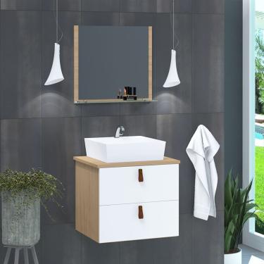 Imagem de Gabinete De Banheiro Suspenso 2 Gavetas Berlim 45cm Freijó Amadeirado E Branco - Branco