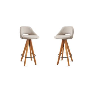 Imagem de Kit 2 Banquetas Giratórias Estofadas Com Encosto Nicole Bege