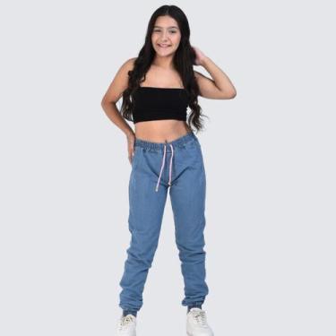 Imagem de Calça Jogger feminina infanto juvenil 8 ao 16 - NoBrand, Jeans claro, 