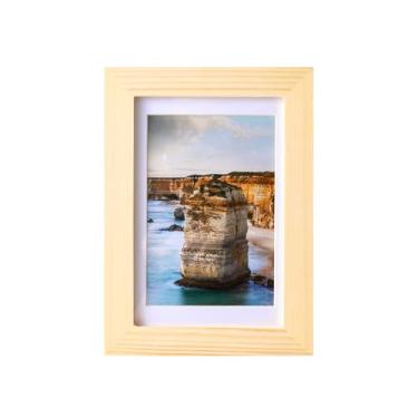 Imagem de wyooxoo Porta-retrato de 10 x 15 cm feito de madeira maciça, para exibição de fotos de 9 x 12 cm com tapete ou 10 x 15 cm sem tapete, para exibição de mesa ou parede, madeira natural, 1 pacote
