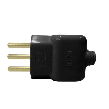 Imagem de Pino Macho Ilumi 2P+T 10A 250V Preto - Embalagem com 10 Unidades