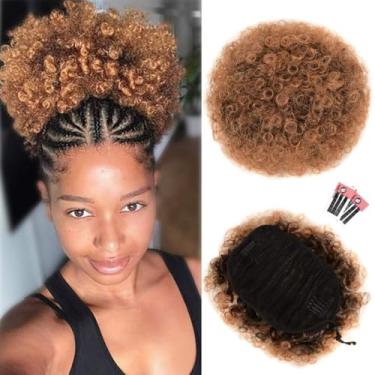 Imagem de rosmile Afro Puff Extensão De Rabo Cavalo Com Cordão Para Mulheres Negras - Premium Ombre Brown T1B/30# 80G Cabelo Sintético Curto Natural Presilha Coque Cacheado E Crespo