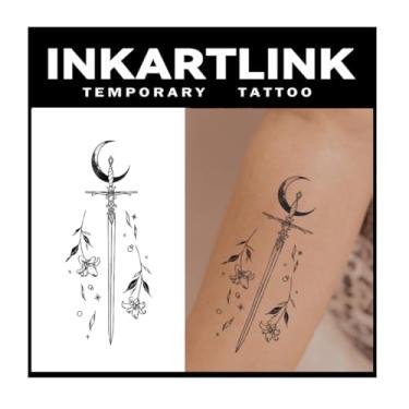 Imagem de INKARTLINK Tattoo Tech, 2 Folhas De Tatuagem Semipermanente Média, Tatuagens Temporárias Com Design Artístico Para Adultos, Duram 1 A Semanas, À Prova D'Água, Aparência Realista (Série Floral Langua