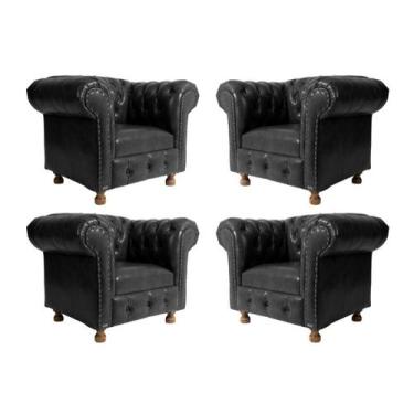 Imagem de Kit 4 Poltronas Chesterfield Luiz Xv - Corano Preto / Decoração, recep
