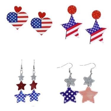 Imagem de Brincos patrióticos de estrela dos EUA para mulheres, adultos, 4 de julho, brincos de acrílico vermelho, branco e azul, Large, Acrílico, Sem pedra preciosa