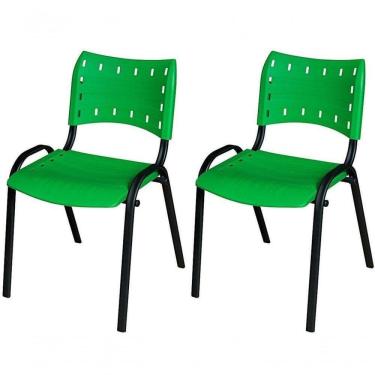 Imagem de Cadeira Iso Base Preto Igreja, Escola, Escritório - Verde Kit 2 Peças