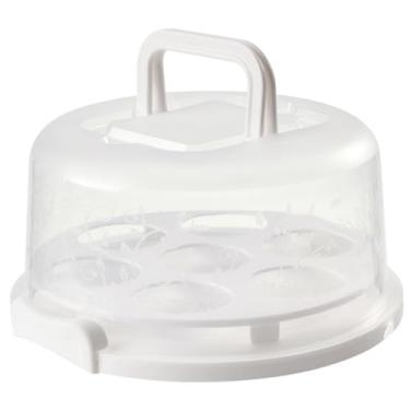 Imagem de Porta-bolos com tampa e alça Porta-bolos portátil de 25,4 cm com tampa transparente, recipiente redondo reutilizável lavável para cupcake, torta, sobremesa e