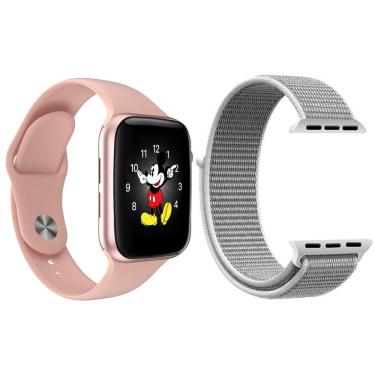 Imagem de Kit 1 Relógio Smartwatch Ld5 Rosa + 1 Pulseira Nylon Branco