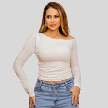 Imagem de Blusa Feminina Ombro Caído Assimétrico Moda Casual Estilosa - Mayara M