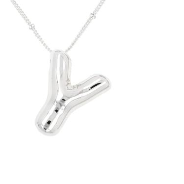 Imagem de Colar de letras de bolhas para mulheres, pingente de alfabeto com inicial de balão banhado a ouro 18 k joia delicada para meninas adolescentes, Cobre, Sem Pedra Preciosa