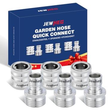 Imagem de Conexões de mangueira de conexão rápida, versão atualizada 2025, conjunto de desconexão rápida de mangueira de jardim, ajuste universal 3/4 polegadas GHT aço inoxidável, conector de mangueira de água