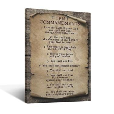Imagem de SweetFox 10 mandamentos arte de parede vintage Jesus Dez mandamentos imagens decoração de parede verso bíblico cristão tela impressão escritura religiosa obras de arte emolduradas para sala de estar