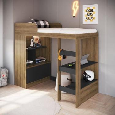 Imagem de Cama Alta Multifuncional Solteiro Infantil/Juvenil com Estante E Escri