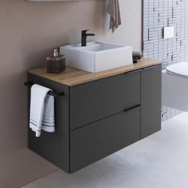 Imagem de Gabinete de Banheiro Suspenso 80cm com 1 Toalheiro 2 Portas e 1 Gaveta