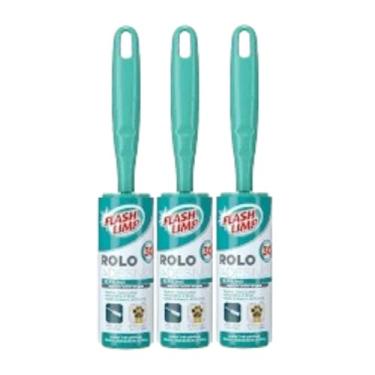 Imagem de Kit 3 Mini Rolo Adesivo Flash Limp Tira Pelos Fiapos Poeira Bolinhas Roupas Sofá Estofado Lençol Tapete Carro Blusa 30 Folhas