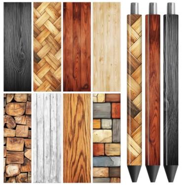 Imagem de Peacoblue Adesivo de transferência UV DTF de grão de madeira - 48 peças à prova d'água impressão HD UV DTF caneta decalques adesivos para caneta lápis personalizada faça você mesmo artesanato