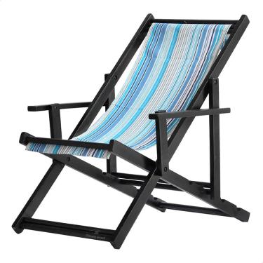 Imagem de Espreguiçadeira Preguiçosa Dobrável Envernizada Black em Madeira Maciça Tecido