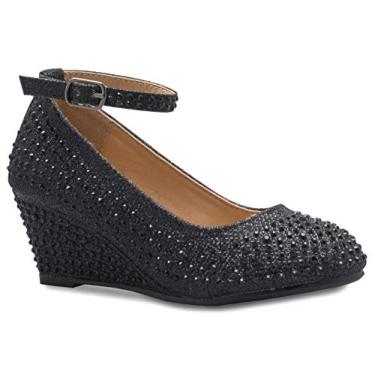 Imagem de Olivia K – Calcinha de bico redondo com strass e glíter, confortável, gatinha, anabela baixa, Black Rhinestone*, 11 Little Kid