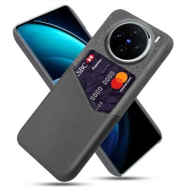 Imagem de Capa para Vivo X100,Anti-deslizamento,Proteção contra quedas de 360°,Resistência à impressão digital,Tela e caso de couro PU com 1 slot de cartão atrás-Gray