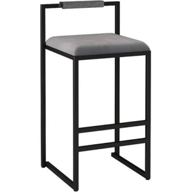 Imagem de Bancos De Bar De Veludo, Cadeiras De Bar Modernas Accent Café Da Manhã Banquetas De Jantar Para Casa Balcão Com Encosto Pernas De Metal Preto, Black Cushion, Seat height 65cm(26inch)