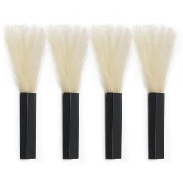 Imagem de Pretty Jolly Vaso de metal moderno para decoração de parede Boho Pampas, flores artificiais, escultura de parede interna para sala de estar, quarto bege, conjunto de 4 preto