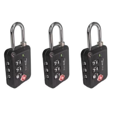 Imagem de Kit com 3 papaiz cadeado tsa com segredo zamac 30z preto - 000276