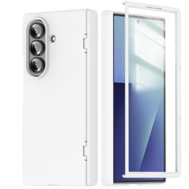 Imagem de POYUFRG Capa antiqueda para Samsung Galaxy Z Fold 7, capa protetora de dobradiça de tela de vidro temperado fina fosca com tudo incluído, branca, Z Fold 7