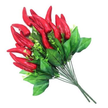 Imagem de Kit 4 Ramos Decoração Arranjo Pimenta Artificial Plástico 12 Galhos Ca