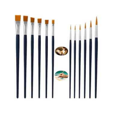 Imagem de Kit 12 Pincéis para Pintura, 6 Ponta Fina Redonda e 6 Ponta Chata, para Aquarela, Óleo, Acrílica e Artesanato
