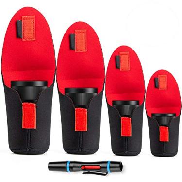 Imagem de Estojo de lente com estojo de lente para lente de neoprene macio, conjunto de bolsa protetora de lente para Canon Nikon Sony Panasonic Pentax Olympus DSLR com lente de limpeza de lente, S,M,L,XL