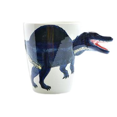 Imagem de WAIT FLY Caneca de café de cerâmica criativa, design de alça em forma de dinossauro 3D, caneca de café da manhã de aveia com leite, copo de bebida-espinossauro-368 g