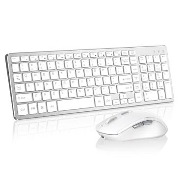 Imagem de Combo de teclado e mouse sem fio – recarregável, silencioso, design compacto com teclado numérico, receptor USB de 2,4 GHz, teclado fino e conjunto de mouses ergonômicos para Windows, desktop, PC
