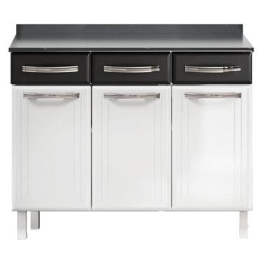 Imagem de Balcão Triplo Esmeralda 3 Gavetas Com Tampo 820108 Telasul, Preto