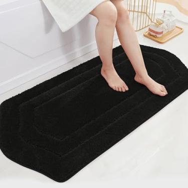 Imagem de COSY HOMEER Tapete de banheiro 61 cm x 122 cm antiderrapante absorvente tapete de banho felpudo lavável na máquina tapetes de banho de poliéster macio para banheiro, banheira e chuveiro, preto