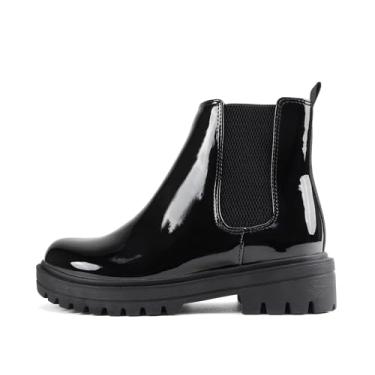 Imagem de Soda Pilot ~ Bota feminina de salto baixo Chelsea com elástico duplo, Patente preta, 41